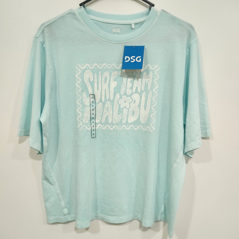 DSG Girls XL 16 Surf Team Malibu Graphic T-Shirt Aqua Blue New With Tags